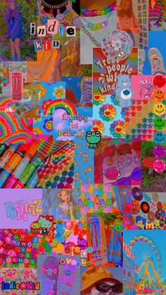 a collage of colorful images and stickers