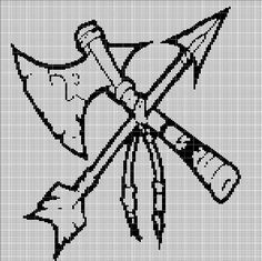 a cross stitch pattern with an arrow and two arrows on it, in black and white