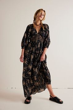 Golden Hour Maxi Dress Bohemian Floral Dress, Long Flowy Dress, Line Dresses, Floral Patchwork, A Line Dresses, Solid Color Dress, Bohemian Floral, High Quality Dress, Loose Outfit