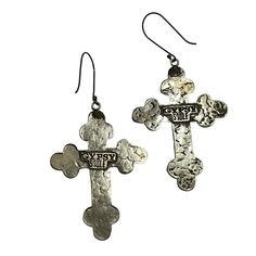 Gypsy Soule Cross Earrings Hammered Silvertone Statement Religious Christian | eBay Cross Earrings, Silver Tone