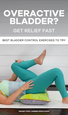 a woman laying on top of a bed with her legs crossed and the words overeactive bladder? get relief fast