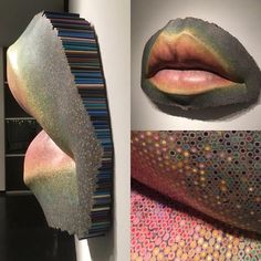 an art piece with different colors and shapes on it's sides, including the lips