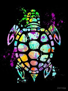 a colorful turtle on a black t - shirt