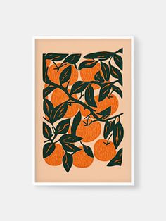 an orange print with leaves on it