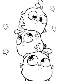 three cartoon characters with stars in the background and one is black and white, while the other