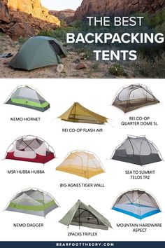 the best backpacking tents for camping in the mountains and desert, with text overlays