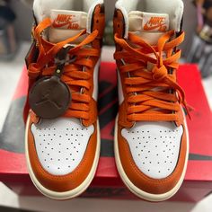 These Are Brand New Never Worn. I Have A Women’s Size 8. Authentic Purchased Off Of Goat Comes With Extra Laces And Original Box Will Do Same Day Shipping Or Next Day Shipping Jordan Orange, Starfish Colors, Shoes Jordan, Jordan 1s, Womens Jordans, Jordan Shoes, Jordan 1, New Shoes, Color Orange