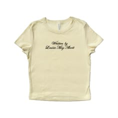 Baby tee with "Written by [Author Name]" embroidered in polyester thread. T-shirt will feature the font and colors shown in example photos. Available in natural w/ black lettering and black w/ pink lettering. A thoughtful gift for your bestie that loves to read. <3 Soft, mid-length shirt for the perfect baby tee fit! Fabrication: 52% Airlume combed and ring-spun cotton, 48% polyester 32 single, 5.4oz Want a different embroidery color? Message us! We have a large variety of colored thread to choose from. Fitted T-shirt With Embroidered Text And Short Sleeve, Embroidery Placement, Palm Bay, July 3, Baby T Shirts, National Anthem, Graphic Tees Women, Cool Tees, Baby Tee