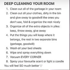 the rules for cleaning your room in order to keep it clean and organized, you'll