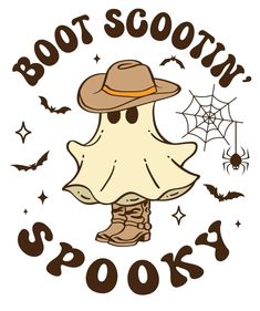 a cartoon character wearing boots and a hat with the words boot soon spook