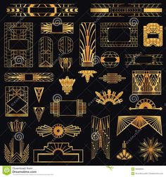 golden art deco elements on black background