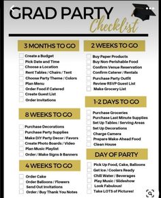 a black and gold graduation party checklist