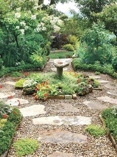 a garden with lots of plants and rocks