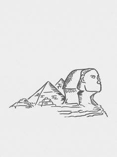 a drawing of an egyptian sphinx and pyramids