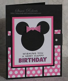 a minnie mouse birthday card with polka dots