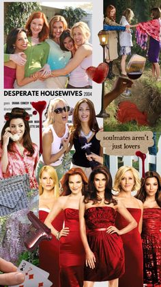 the cast of desperate housewives is shown in this collage, including two women and one man