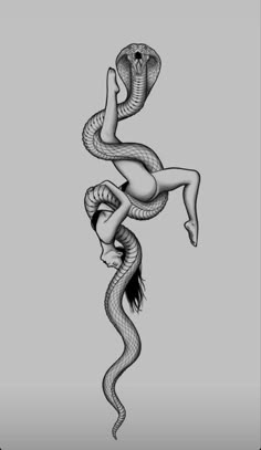 a drawing of a woman with a snake on her back