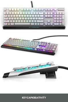 an image of a computer keyboard and mouse with different color lights on it's side