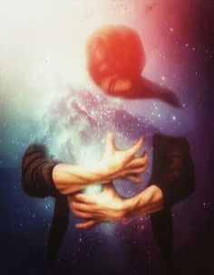 two hands reaching towards each other in space