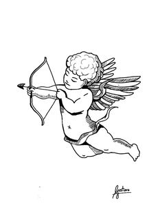 an angel with a bow and arrow in his hand is flying through the air, while holding