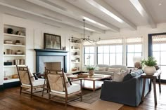 a living room filled with furniture and a fire place in the middle of a room