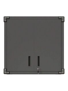 a gray cabinet with two doors on each side