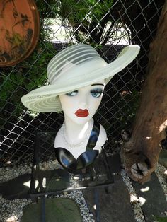 Vtg White Mesh Lades Hat|1970's Style Bridesmaid Hat|Kentucky Derby White Hat  Inside Circumference 22" This is a lovely vintage styled white mesh hat.  It is very much a Bridesmaid style hat from the 1970's Boho period.  There is nylon banding here and a pom pom in the back.  It's in great condition with timeless style.  No label here although I suspect it to be a more recent hat.  I love that this hat looks great from every angle. Perfect for a Costume, Wedding or just a day out. Domestic Ship Retro White Sun Hat With Curved Brim, White Retro Sun Hat With Curved Brim, Vintage White Fedora Hat, Retro Wide Brim Adjustable Costume Hat, Retro Wide Brim White Hat, Retro White Wide Brim Hat, Retro White Wide Brim Sun Hat, White Wide Brim Retro Hat, Wide Brim Fascinator For Vintage Events