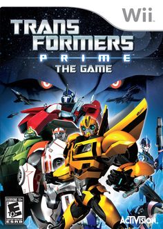 the game cover for the video game transformers, featuring an image of a robot and two