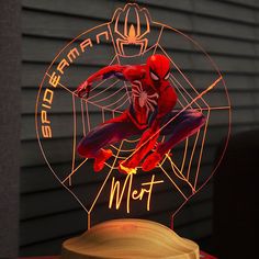 a spider - man figure is lit up in the shape of a net