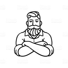 a black and white line drawing of a man with his arms crossed in front of him