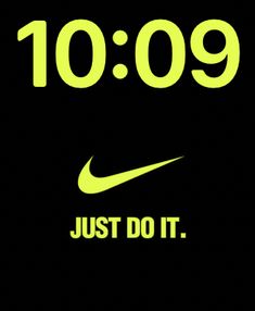 the words just do it written in neon green on a black background with a yellow nike logo