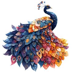 a painting of a peacock with colorful feathers