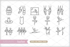 the minimal ballet line icons are great for use in logos, badges and web design