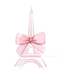 the eiffel tower has a pink bow on it