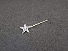 "1930's vintage rhinestone bobby pin - silver-tone, star hair pin with crystal rhinestone accents - very pretty & sparkly! - 2.5\"/62mm long x 0.9\"/22mm wide - silver tone steel metal pin, still snug - silver-plated pot metal body - crystal rhinestones - excellent condition - cleaned & polished, original darkened/missing stones replaced with new Swarovski rhinestones - Ships worldwide within 1 business day after receipt of cleared payment - Additional items ship at no extra charge - Expedited d Black And Silver Hair, Jewelled Hair Clips, Jewel Hair, Decorative Hair Pins, Vintage Ponytail, Wire Clasp, Vintage Hair Clips, Rhinestone Hair Pin, Vintage Hair Accessories