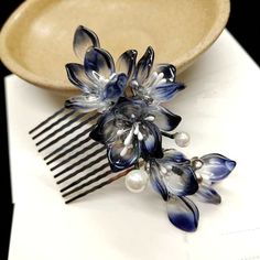 Blue Flower hair comb Bridal Party Accessories, Floral Hair Comb, Japanese Jewelry, Floral Hair Combs, Blue Jade, Japanese Hairstyle, Bow Tie Wedding, Wedding Essentials, Your Hairstyle