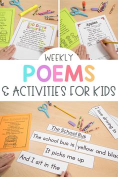 this is a collage of pictures with the words weekly poem and activities for kids