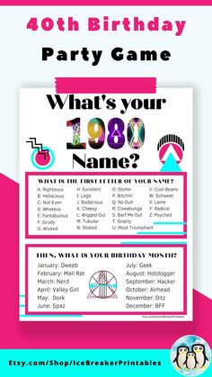 a birthday party game with the words what's your name?