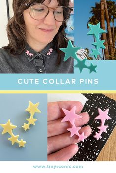 Featuring a trio of trailing stars, these laser cut acrylic pins are an easy and inexpensive way to add some cute and colourful flair to casual outfits. They work great on shirt collars, denim jackets, as lapel pins, and are perfect for those who love neat, gamine style. They can also be worn as mini brooches, on woolly hats in the winter or pinned to your cotton tote in the summer. Pin them wherever you like and they'll be sure to make you smile! Shirt Collars, Gamine Style, Wooly Hats, Acrylic Pins, Collar Pins, Cute Stars, Laser Cut Acrylic, Themed Jewelry