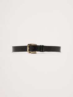 This richly-made belt uses luxurious, sturdy leather and a statement-making buckle design with free-moving ring accents to add a bit of edge to any outfit.  Designed to be worn at the hips.  Designed to be worn at the hips.  Width: 1" XXS: 27-31" XS: 29-33" S: 31-35" M: 33-37" L: 36-40" XL: 40-44" XXL: 44-48" Belt Black, Black Belt, Leather Belt, Banana Republic, Rings Statement, Women's Accessories, Buckle, Man Shop, Ring