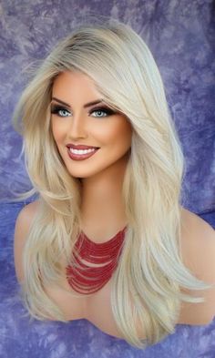 Long Textured Layers, Long Blonde Wig, Textured Layers, Natural Looking Wigs, Champagne Blonde, Best Wedding Hairstyles, Flowy Design, Long Blonde, Color Champagne