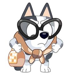 a cartoon cat wearing glasses and holding a small object in his hand with both hands