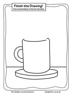 a coffee cup with the words finish the drawing in it's center, on top of