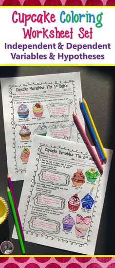 cupcake coloring worksheet set with pencils and paper