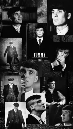 black and white photo collage with many different men's hats, suits and ties