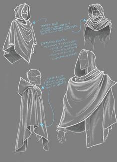 How To Draw Cloaks Hooded Capes, Man In Cloak Drawing, Cloak With Hood Drawing, Hood Design Drawing, Hooded Cape Drawing, Cape With Hood Drawing, How To Draw Cloak, Cape Folds Reference, Hooded Cloak Reference