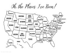 the map of the united states with words on it that say oh the places i've been