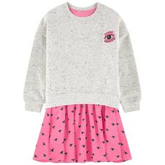 Kenzo Girls Pink and Grey 'Eye' Sweatshirt Dress Dress With Sweater, Kenzo Clothing, Casual Dresses For Teens, Patch Dress, Cozy Dress, 21st Dresses, Gray Eyes, Dresses For Teens