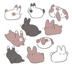 a bunch of cartoon animals that are in the shape of rabbits and dogs with different facial expressions