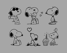 some cartoon characters that are in black and white, one is holding a cupcake